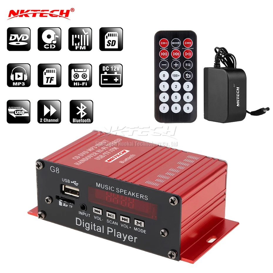 Автомобильный усилитель мощности NKTECH Bluetooth цифровой плеер аудио 2 канала 18 Вт