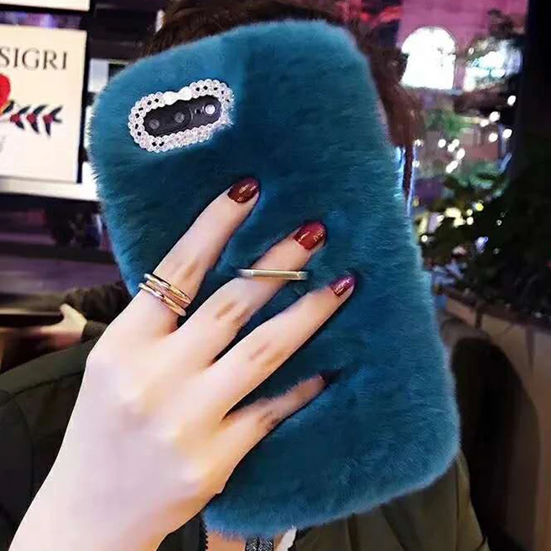 Чехол Sunjolly Lazy с кольцом из кроличьего меха и стразами для Samsung Galaxy S9/ S8 Plus S7 S6 Edge S5