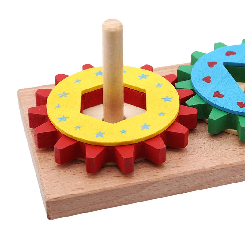 

Wooden Block Toys Gear Wheel Geometric Assembling Blocks Toddlers Early Education Colorful Design Shapes Sorting Board Block Set