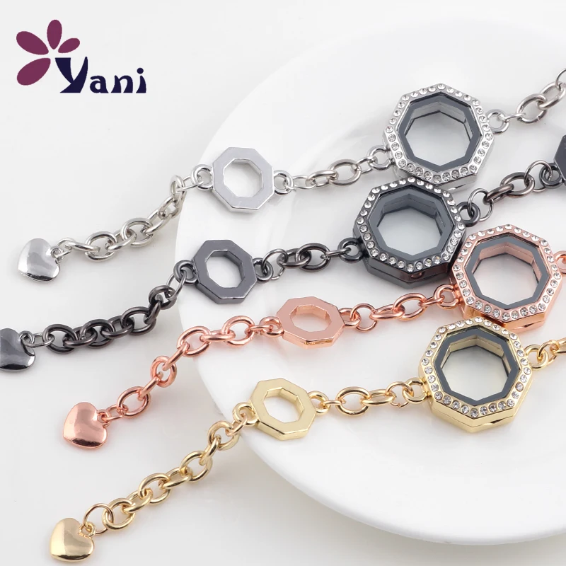 

5 шт. Новое поступление, 4 цвета, кристалл, Геометрическая шестиугольная плавающая подвеска, медальон, браслет для женщин, ювелирные изделия ...