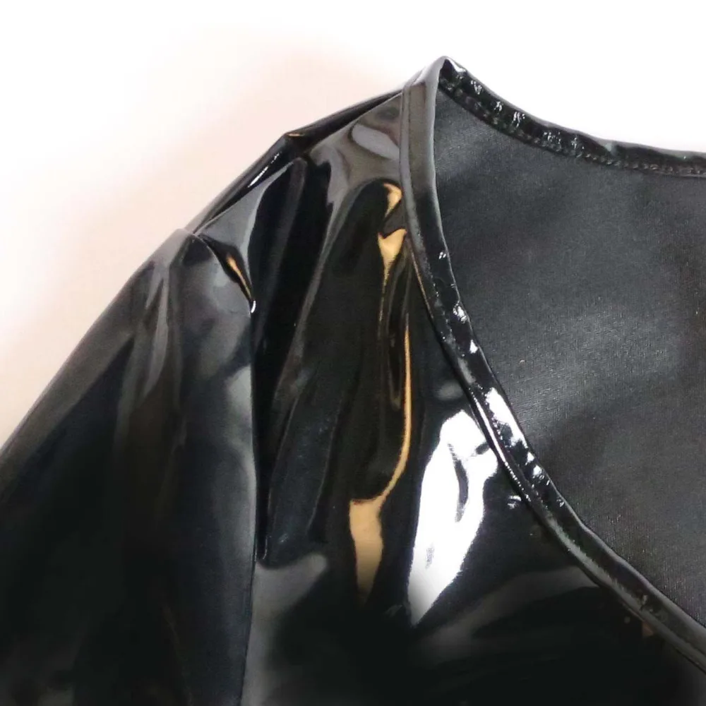 Плюс размер сексуальный черный виниловый пвх плюшевый боди из искусственной