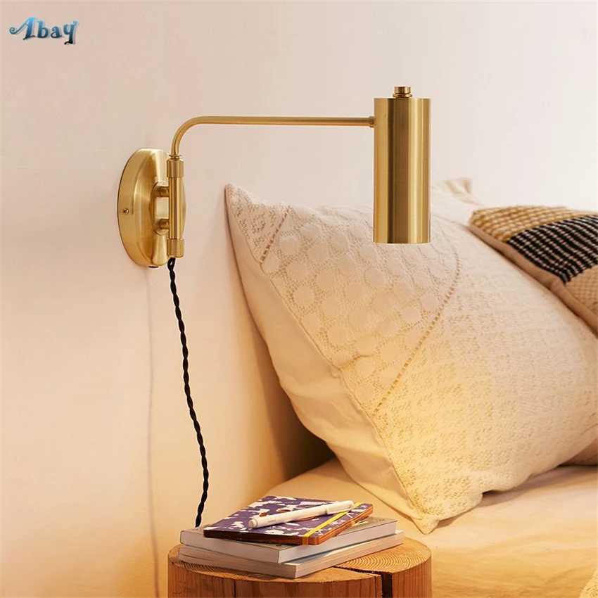 Настенные лампы в скандинавском стиле медные бра с качающимся рычагом для
