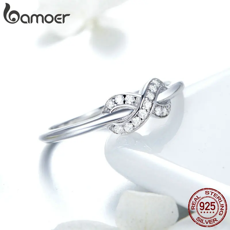 BAMOER, горячая распродажа, 925 пробы, серебро, бесконечность, любовь, бесконечное, прозрачное CZ Кольцо для женщин, обручальное, свадебное ювелирное изделие SCR494