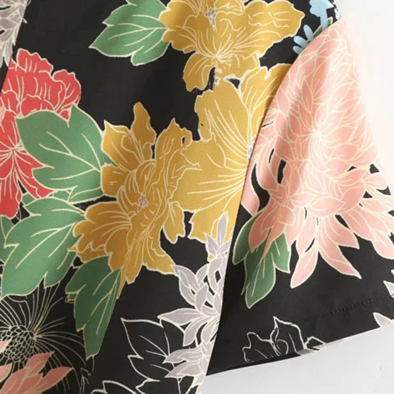 Linshow цветочный с цветочным принтом Футболка Для женщин короткий рукав