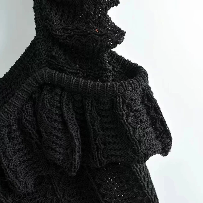 Женский трикотажный топ цвета хаки с оборками черный облегающий Короткий для