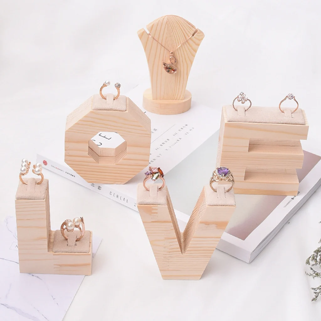 1 комплект в форме любви деревянный демонстрационный стенд для колец коробка для колец деревянная Ювелирная витринная стойка Органайзер магазин счетчик Декор ювелирный дисплей