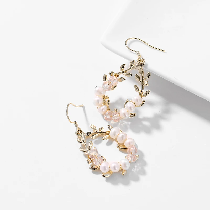 Yhpup Trendy Exquisite Natural Pearls Dangle Earrings Crystal Copper Plant Elegant Chic S925 for Bride Party Brincos | Украшения и