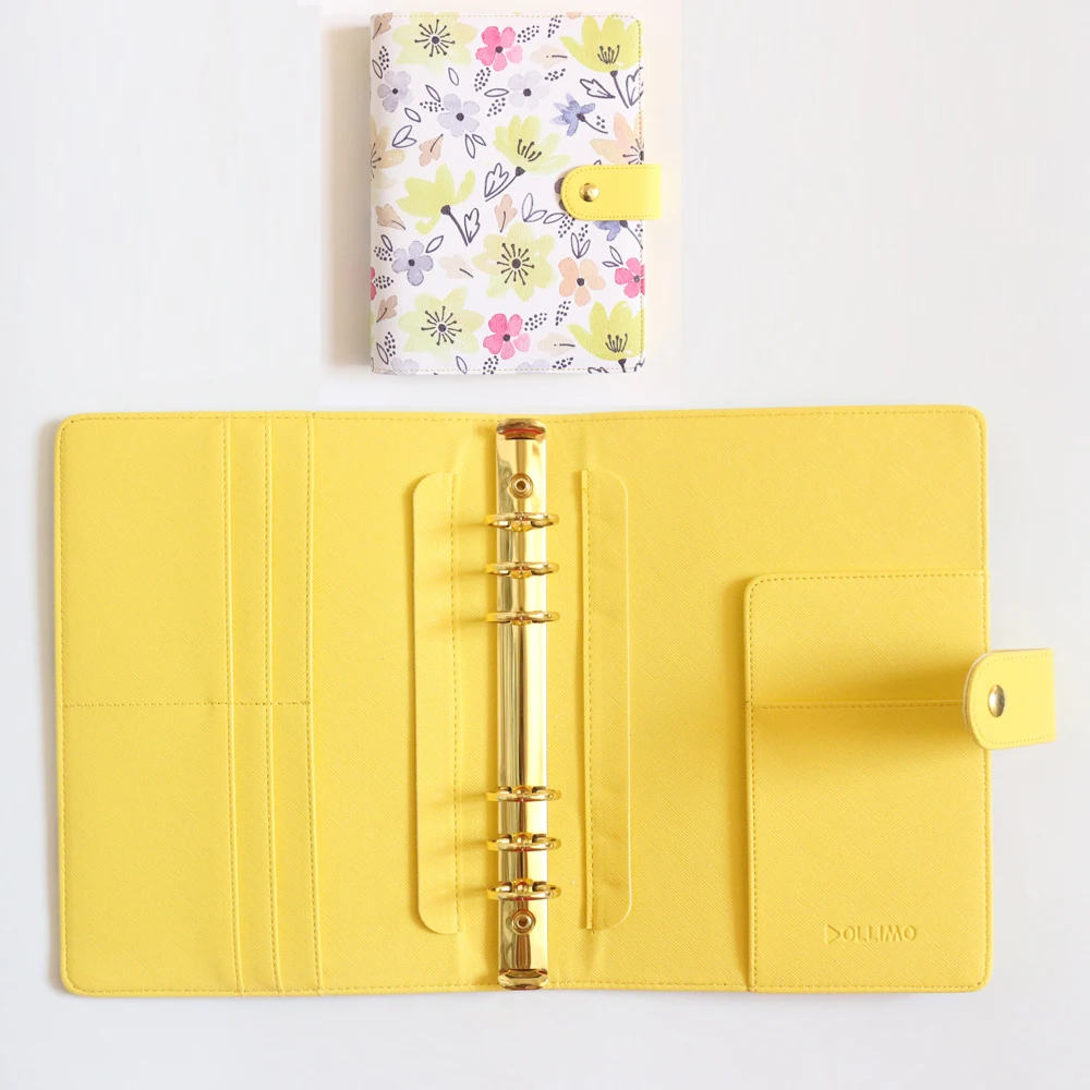 yellow leather cove Милый мультфильм цветок школьника спираль блокноты канцелярские товары, тонкая кожаная для девочек Личная папка планировщик Органайзер A5A6 - Цвет: yellow leather cove