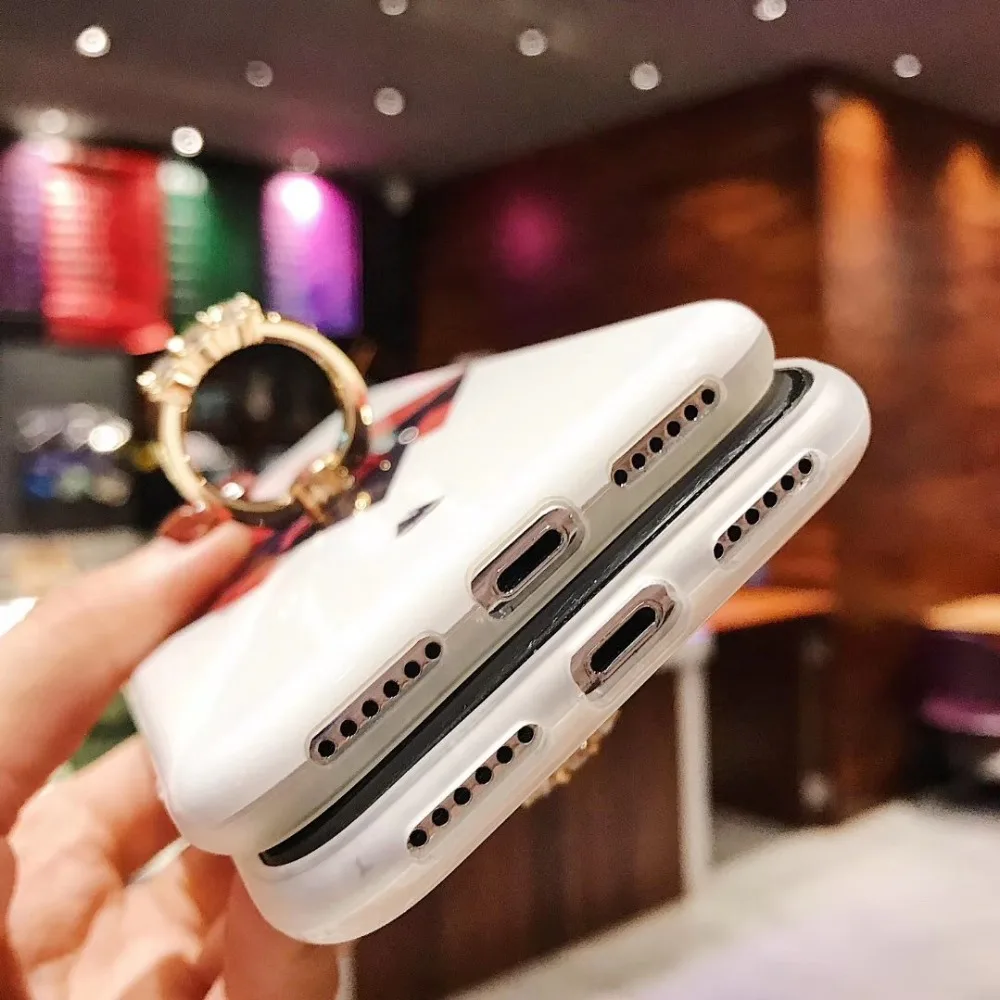 Комбинированный мрамор с бриллиантовым кольцом кронштейн для iphone 6 P S 6SP 7 8 X XS MAX XR