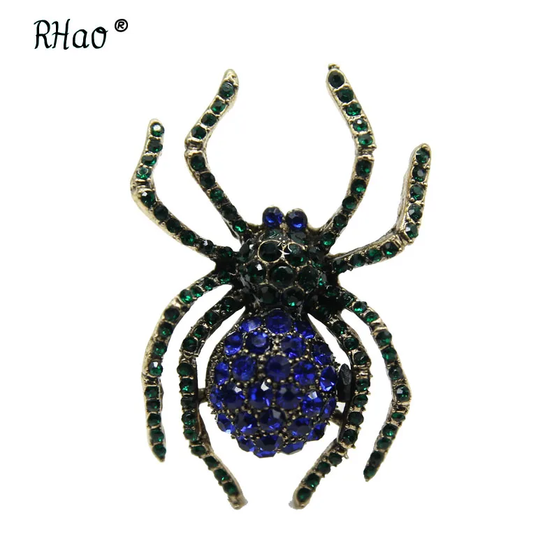 RHao Малый Размеры паук брошь горный хрусталь контакты животных Броши Для женщин Для мужчин костюм одежда пряжка корсаж Дети jewelry шарф клипы - Окраска металла: Blue