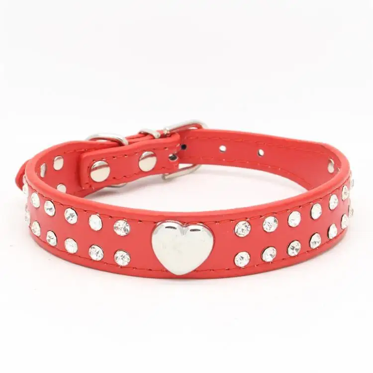 100 шт./лот Быстрая доставка 2 ряда Bling Crystal Rhinestone PU кожаные ошейники для домашних