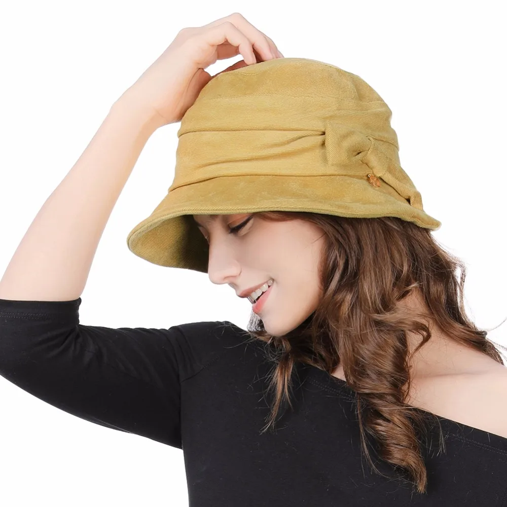 FANCET Women Cloche Bucket Hats 1920s Vintage Church Derby Packable Foldable Winter Wired Brim Adjustable Bowknot Hats 99088