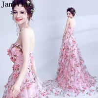 janevini elegant pink flowers prom dress long 2019 floral backless ladies party dresses evening gowns vestidos cerimonia longos