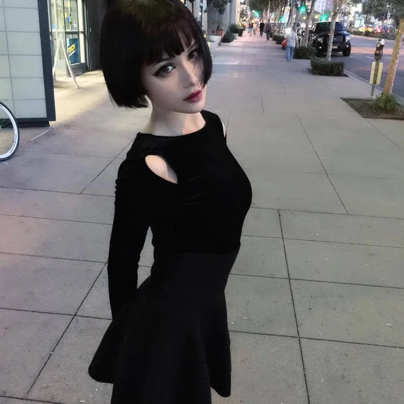 InstaHot женский костюм из 2 предметов черная бархатная с готической шнуровкой с высокой талией юбка и футболка с длинный рукавом Весна