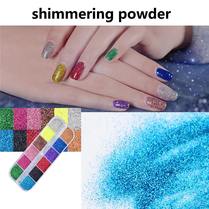 12 цветов набор порошок Вспышка маленький лазерный лак для ногтей | Красота и