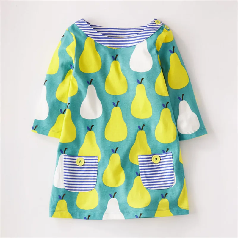 TS0403 PEARS Платья с длинными рукавами; одежда принцессы для девочек; платья для малышей; милая детская одежда из хлопка; сезон осень-весна; Детские платья; вечерние платья - Цвет: TS0403 PEARS