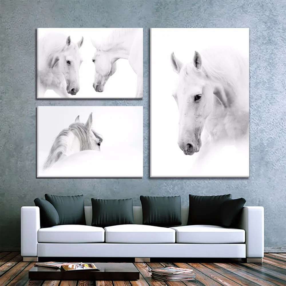 Картина с изображением белой лошади черно белая художественная картина печать