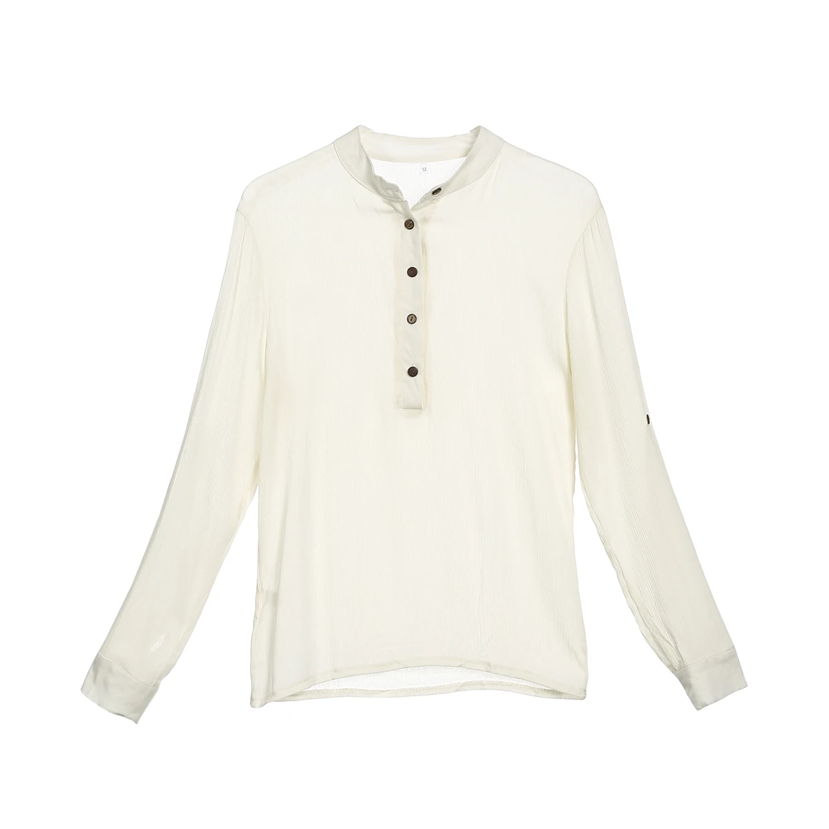 beige white Linen Blend Cotton Shirts Men Mandarin Collar Slim Fit Plain Basic Casual Shirts - Цвет: beige white