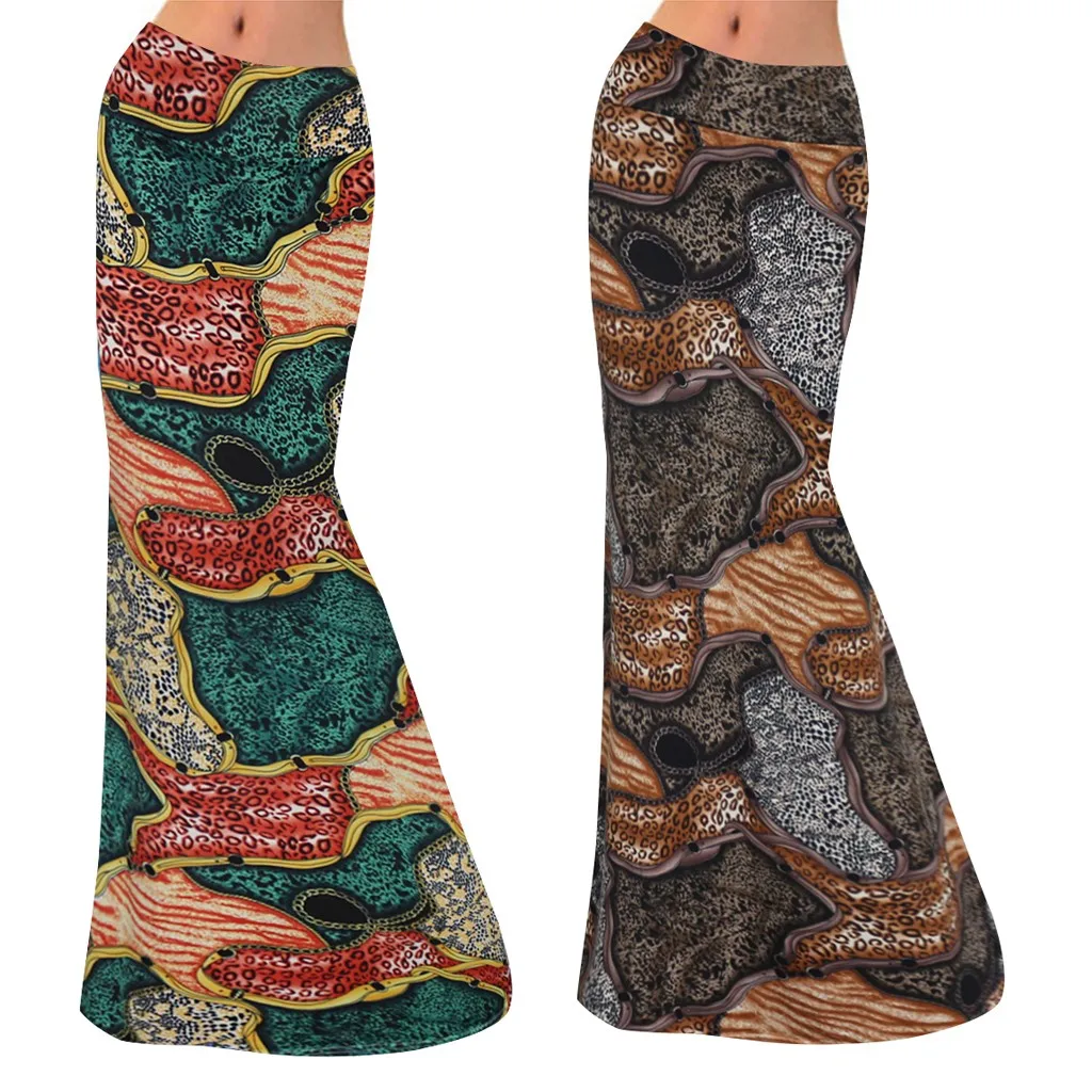 Faldas Mujer Moda 2019 Женская высокая талия Геометрическая строчка печати Bodycon длинная