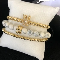 3pcsset luxury cz polygon ball crown charm copper bead macrame handmade men bracelets set bracelets bangles for men jewelry