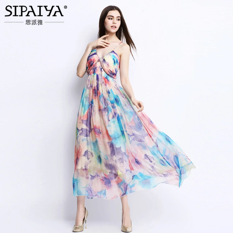 Женский длинный сарафан без бретелек элегантное пляжное шелковое платье с