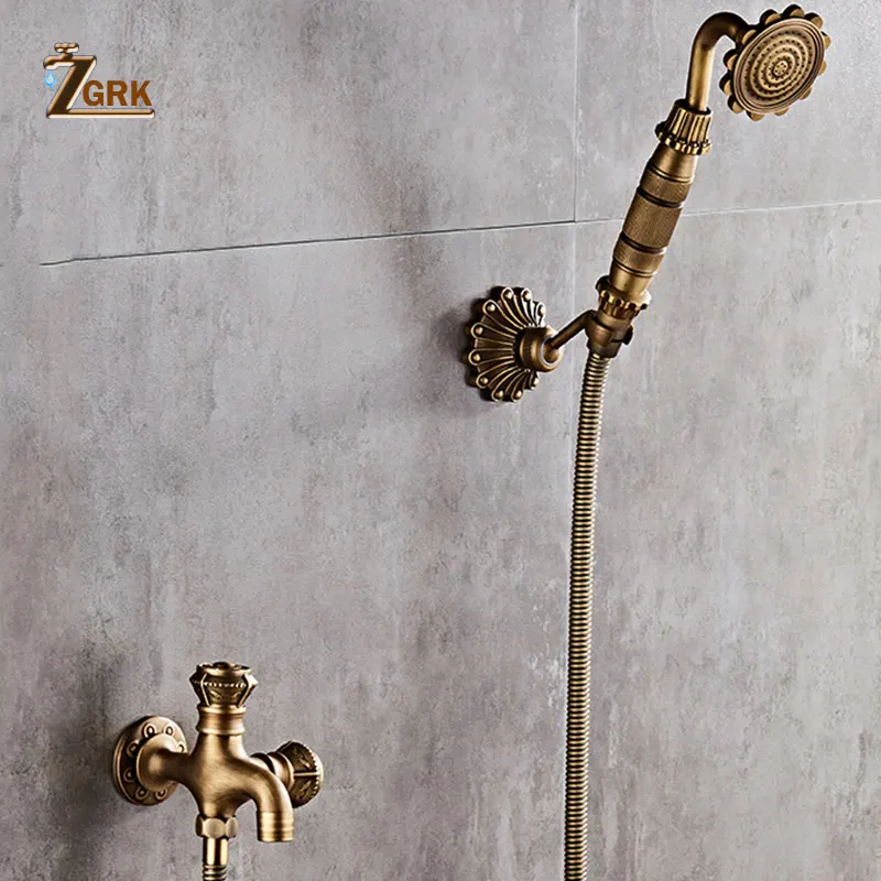 ZGRK кран ретро античная латунь Настенный Ванная комната Стиральная машина Швабра