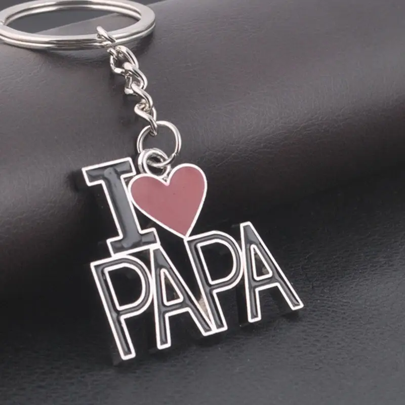 Брелок для ключей из нержавеющей стали цепочка с надписью I Love PAPA красным сердцем