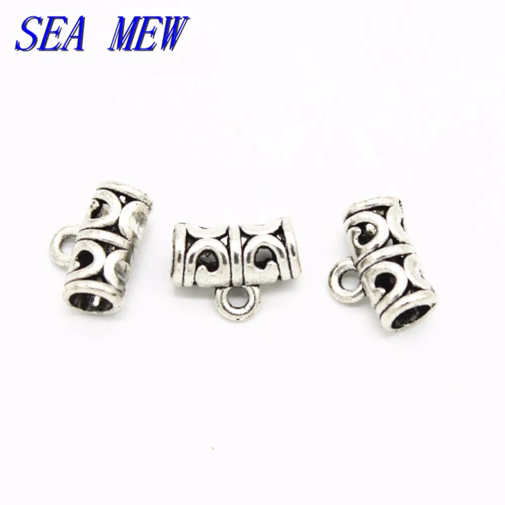 

SEA MEW 100PCS 6*12MM Antique Bronze Silver Color Vintage Metal Alloy Connector Bail Beads DIY Findings For Jewelry Making