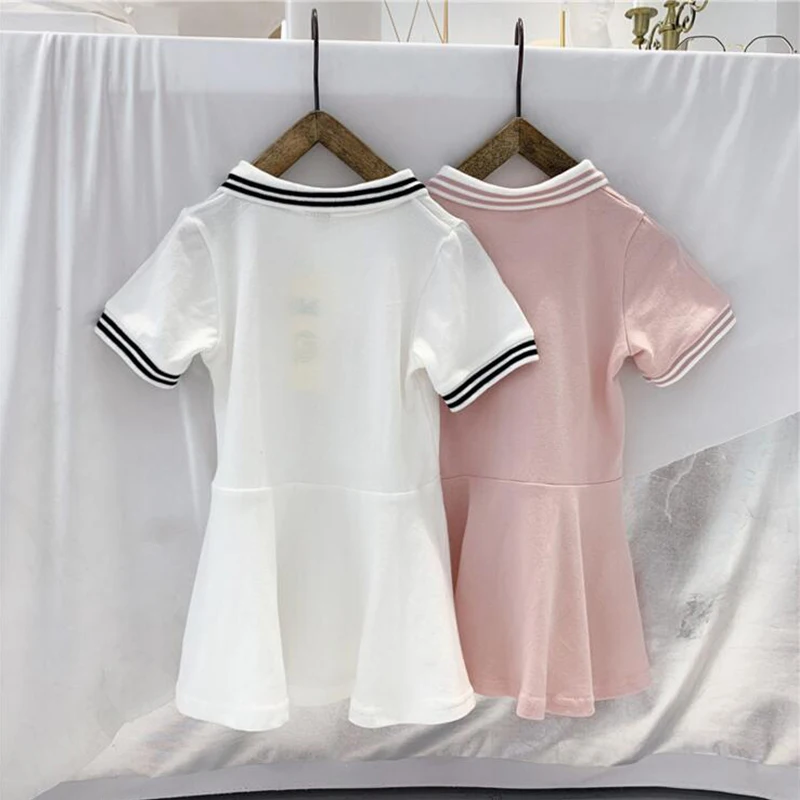 Летнее платье для девочек, новое дизайнерское поло, Vestidos, одежда с короткими рукавами и оборками, повседневное Спортивное детское платье для девочек