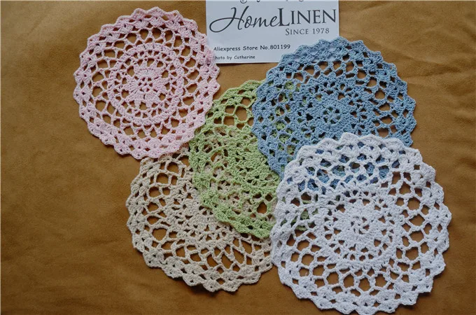12 шт./лот ручная работа вязание крючком Doily Кружевная салфетка Cupmat красочные Doilies 5