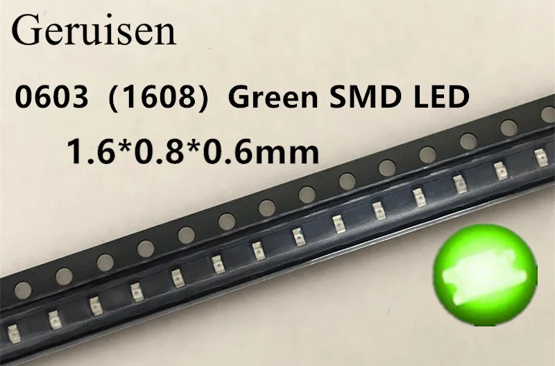 100 шт./лот SMD 0603 led супер яркий зеленый прозрачный светодиод smd LED зеленые диоды 1 6*0