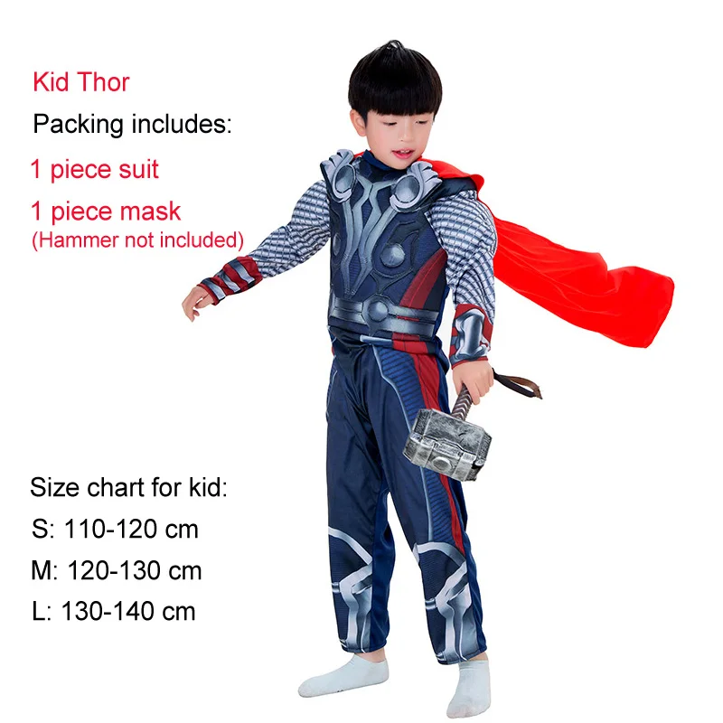 Kid thor Костюм Пурим на Хэллоуин, костюм Человека-паука, Бэтмена, СУПЕРМЕНА для мальчиков, Детский карнавальный костюм супергероя, Мстители, одежда для костюмированной вечеринки - Цвет: Kid thor