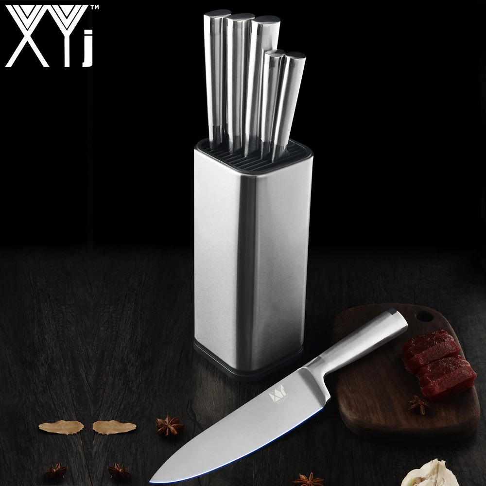 XYj нержавеющая сталь кухонный блок подставки для ножей инструмент держатель многофункциональный 8 дюймов нож блок Sooktops трубчатая полка Chromophous