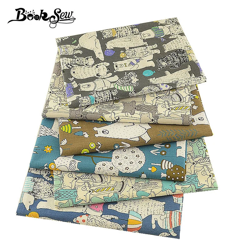 

Хлопчатобумажная твиловая ткань для квилтинга Booksew 6 шт./лот 40x50 см, лоскутный материал с животными для шитья «сделай сам», текстиль для скрап...