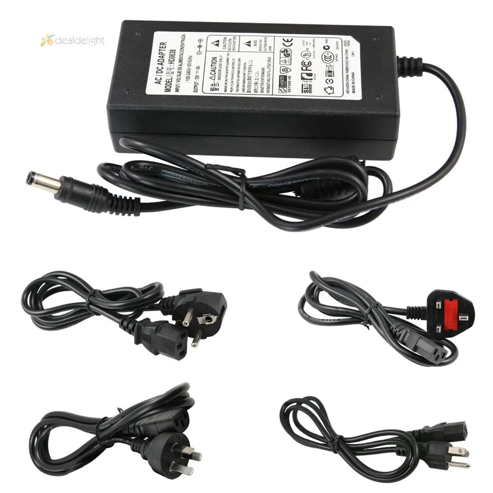 DC12V 6A 72 W фары для Мощность Адаптер зарядного устройства Питание AC100-240V вход для светодиодной полосы/камеры безопасности/видео