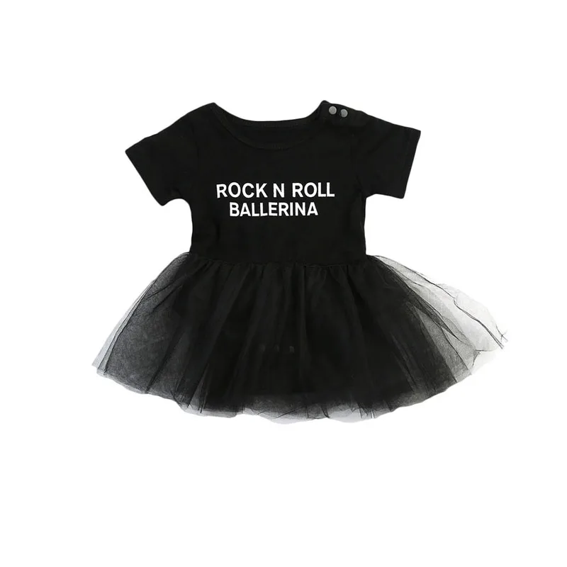 2018 Fashion Casual Newborn Toddler Baby Girls Cotton O-Neck Letter Lace Mini Tutu Black Romper Dress Summer Party Outfit 0-3Y | Детская