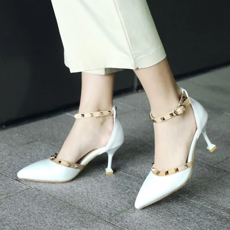 plus size 34-43 Summer High Heel Women's Sandals Fashion Rivets Buckle Strap Pointed Toe Sexy Heels Woman Party Pumps Footwear
