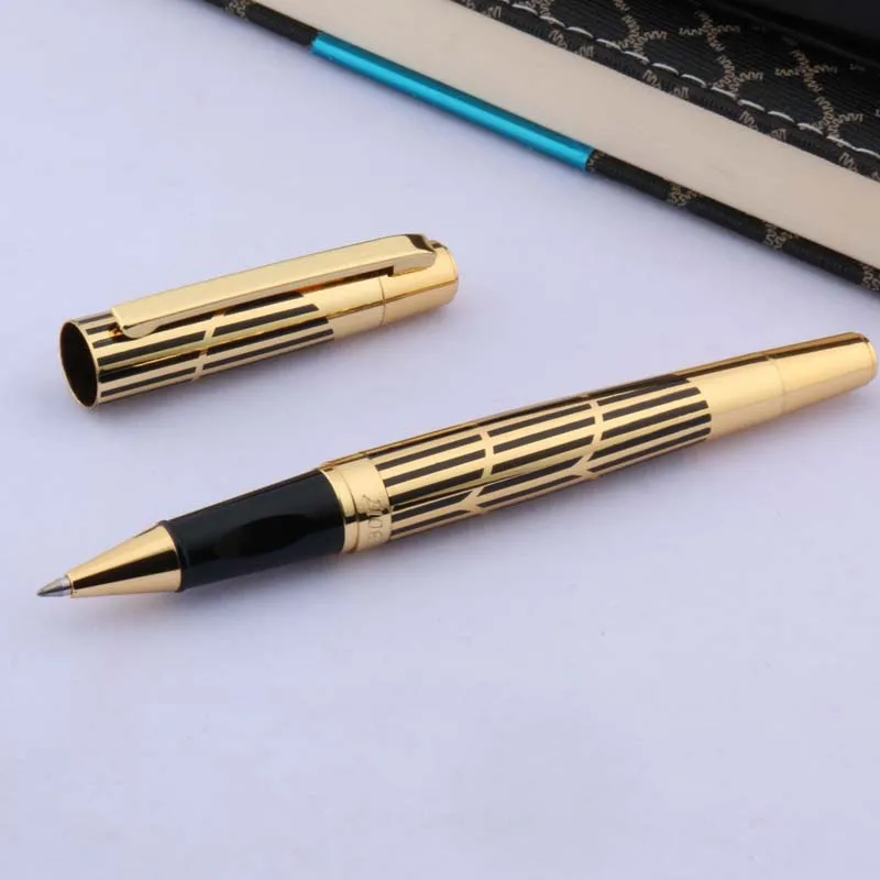 Элегантная золотистая отделка черные и Золотые полоски Ручка роллер|rollerball pen|gold