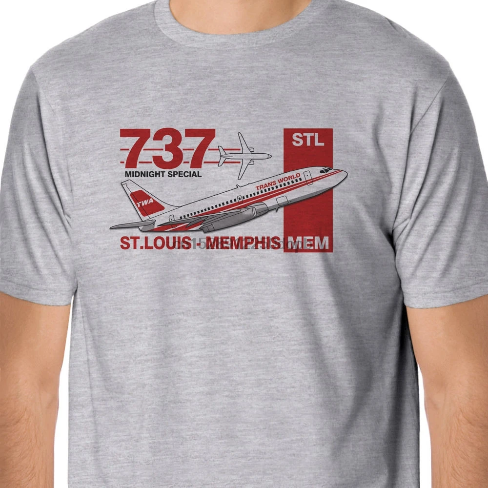 2019 г. Лидер продаж футболка из 100% хлопка в стиле ретро Flight-TWA Boeing 737 St. Luis-Memphis летняя