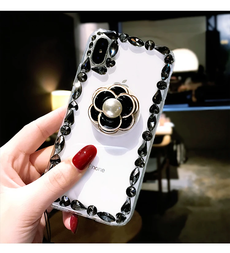 Роскошный чехол с блестящими цветами подушками безопасности стразами блестками