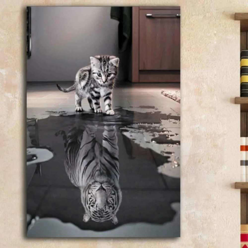 Работа кошка и тигр настенная живопись напечатаны на холсте дял украшения дома