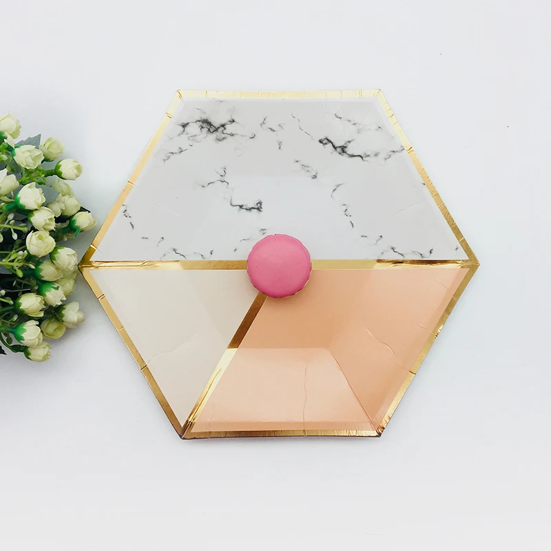 16 шт. розовый мрамор с фольговым покрытием золото полосатый 9 дюймов по