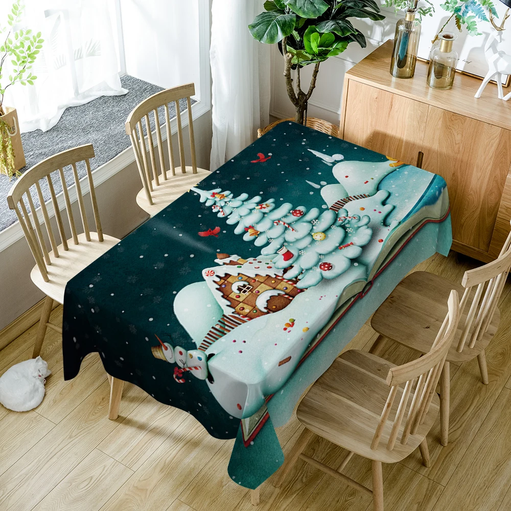 

Europe Style Polyester Tablecloth Colorful Christmas Tree Pattern Dustproof Washable Cotton New Year Table Cloth for Wedding
