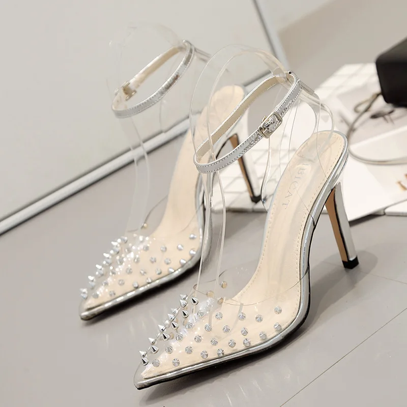 Босоножки в стиле панк с заклепками femme zapatos дизайнерские туфли на высоком