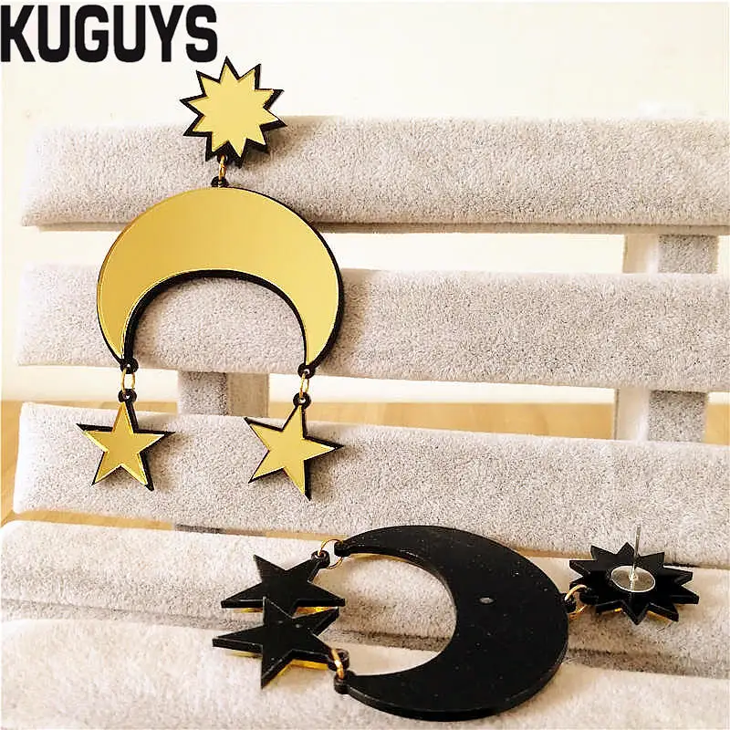 KUGUYS Acrylic Gold Mirror Drop Earrings for Women Sun Star Moon DJ DS Fashion Jewelry | Украшения и аксессуары