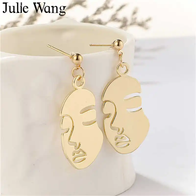 Julie Wang 1 пара богемные Золотые женские серьги гвоздики для лица абстрактное