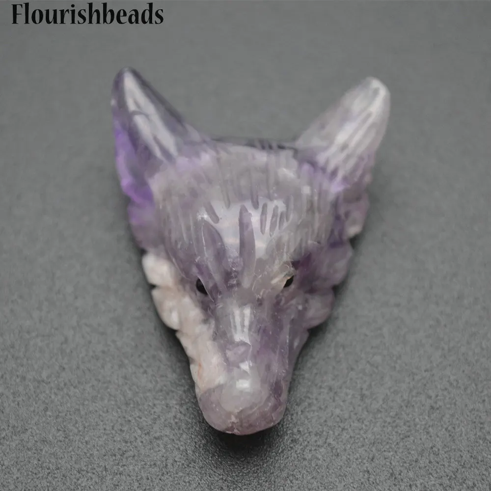 Высокое качество натуральный аметист Резная Голова волка камень кулон 5 шт в