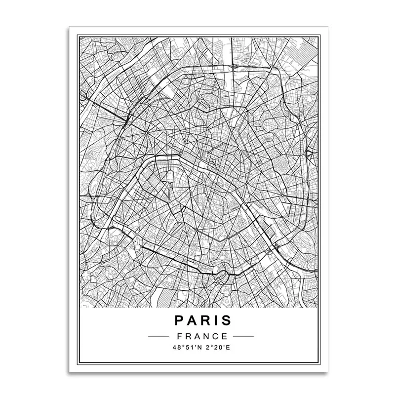 PARIS Скандинавская Минималистичная карта всемирно известных городов, картины на холсте, Берлинские, Oslo, плакат, печать, настенные художественные картины для гостиной, домашний декор - Цвет: PARIS