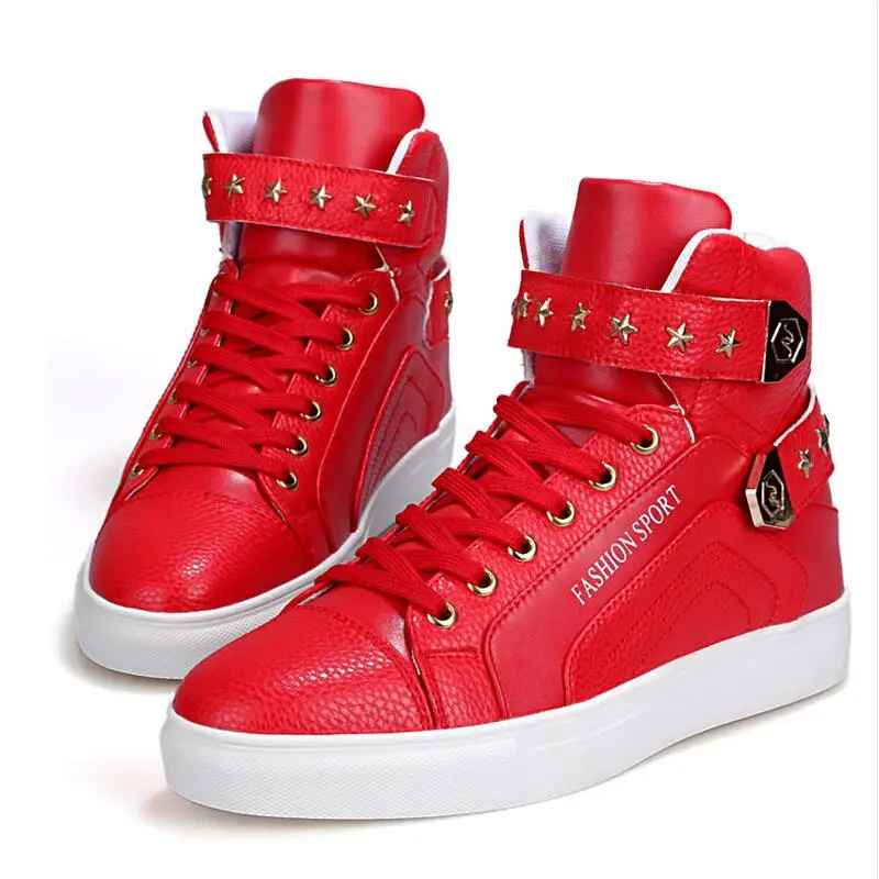 Мужские высокие кроссовки со звездами белые Дизайнерские повседневные кожаные
