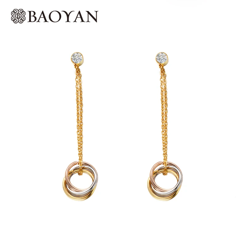 Baoyan роскошные длинные серьги из нержавеющей стали розовое золото/серебро/золото
